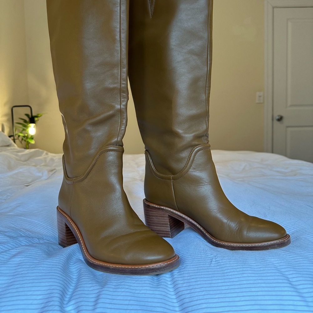Vince Fabian 65MM Leather Knee-High Boots in Gingernut color